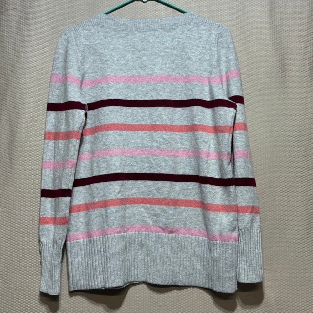 LOFT Women's Medium Stripe Pullover Boatneck Sweater Gray Pink Burgundy - Picture 10 of 10